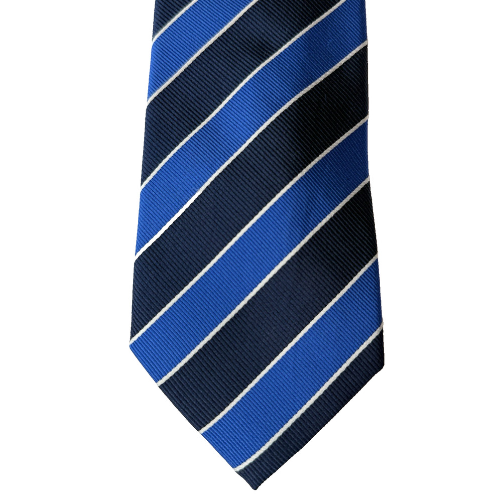 CHARLES TYRWHITT Men's 100% Silk Necktie‎ Designer Blue & White Striped EUC